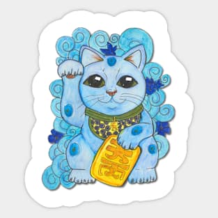 Blue Lucky Cat Sticker